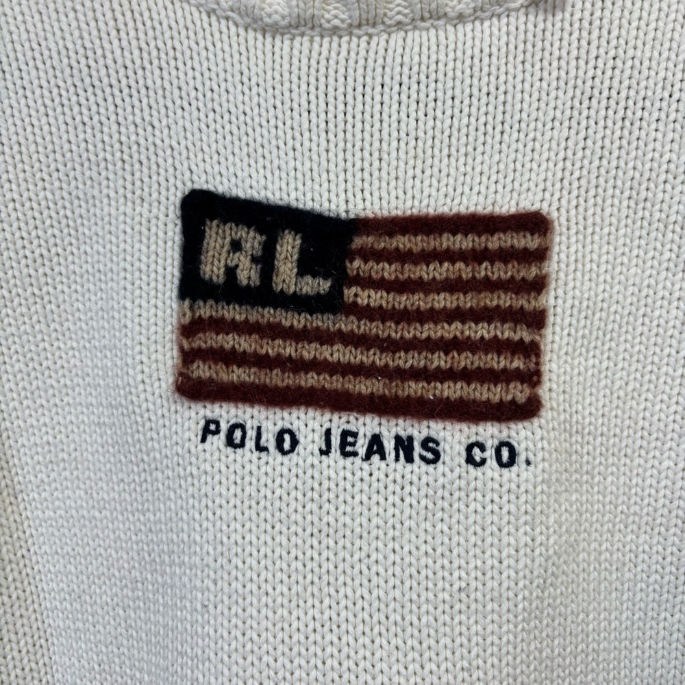 Vintage Polo jeans company Ralph Lauren American flag Cotton knit sweater Small - Picture 2 of 7